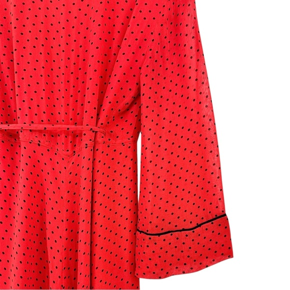 GANNI Mullin Georgette Red Aymmetric Polka Dot Long Sleeve Wrap Midi Maxi Dress - Picture 9 of 16